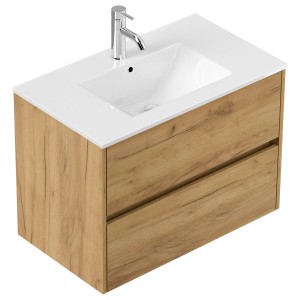 Posseik Badmöbel-Set Limes, 80 cm, Eiche Gold mit Waschbecken und 2 Auszügen.