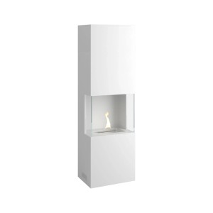 Weißer Tenderflame Ambientekamin Indie mit Brenner und Glasscheiben. Deko-Kamin mit Flamme.