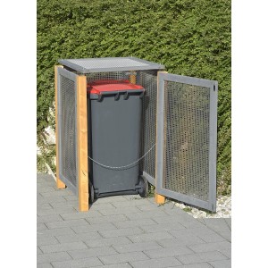 Gaspo Müllbox Kirchdorf I aus Holz/Alu, zweifarbig, für 240 l Tonne. Mülltonnenbox mit offener Tür.