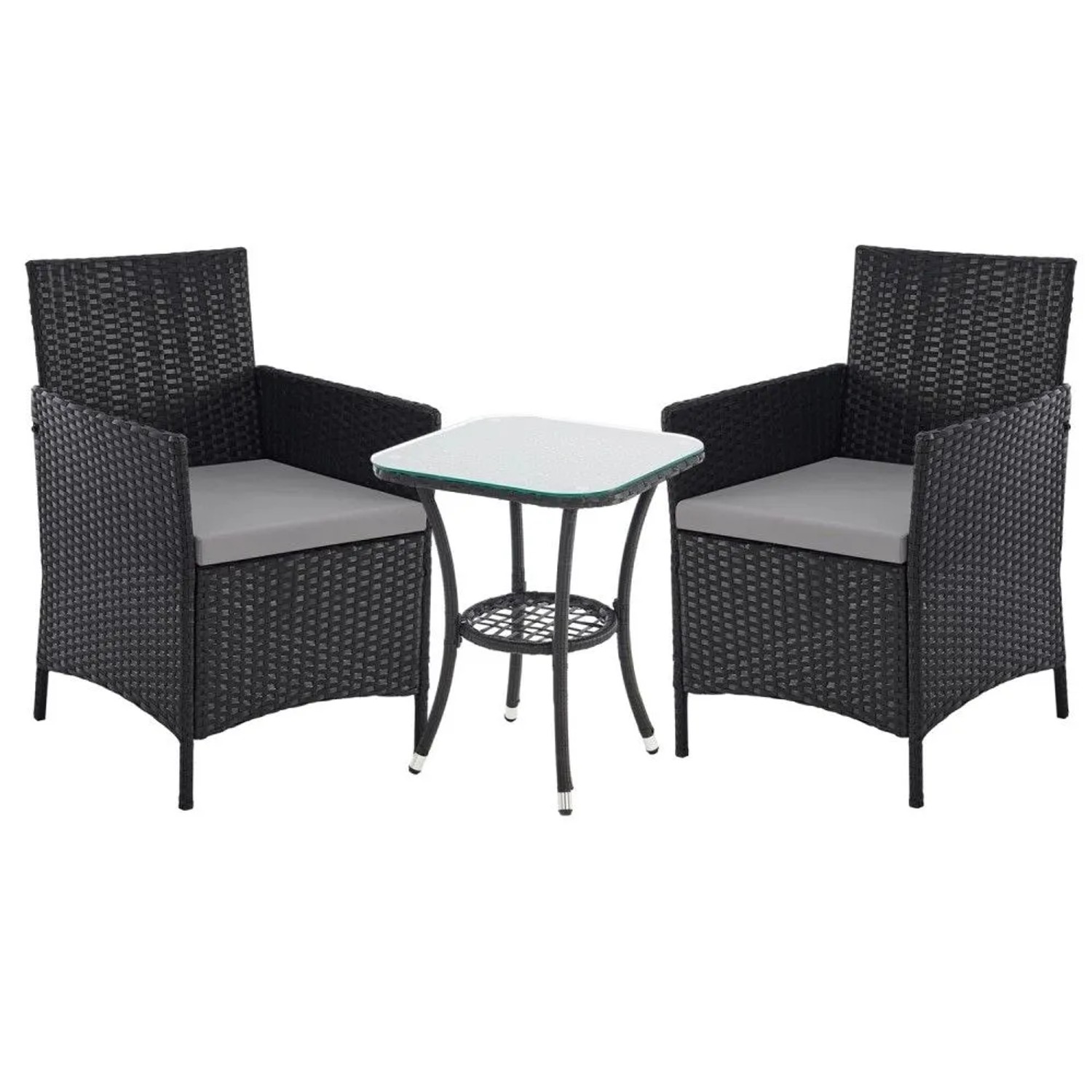 Svita Brooklyn Bistro Gartenmöbelset 3-tlg. Rattan Outdoor Gartenlounge Schwarz