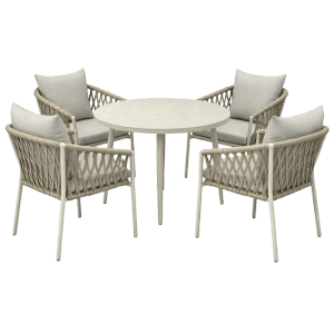 Greemotion Balkonmöbel-Set Avola, 5-teilig, taupe-grau, mit Tisch und 4 Stühlen mit Kissen.