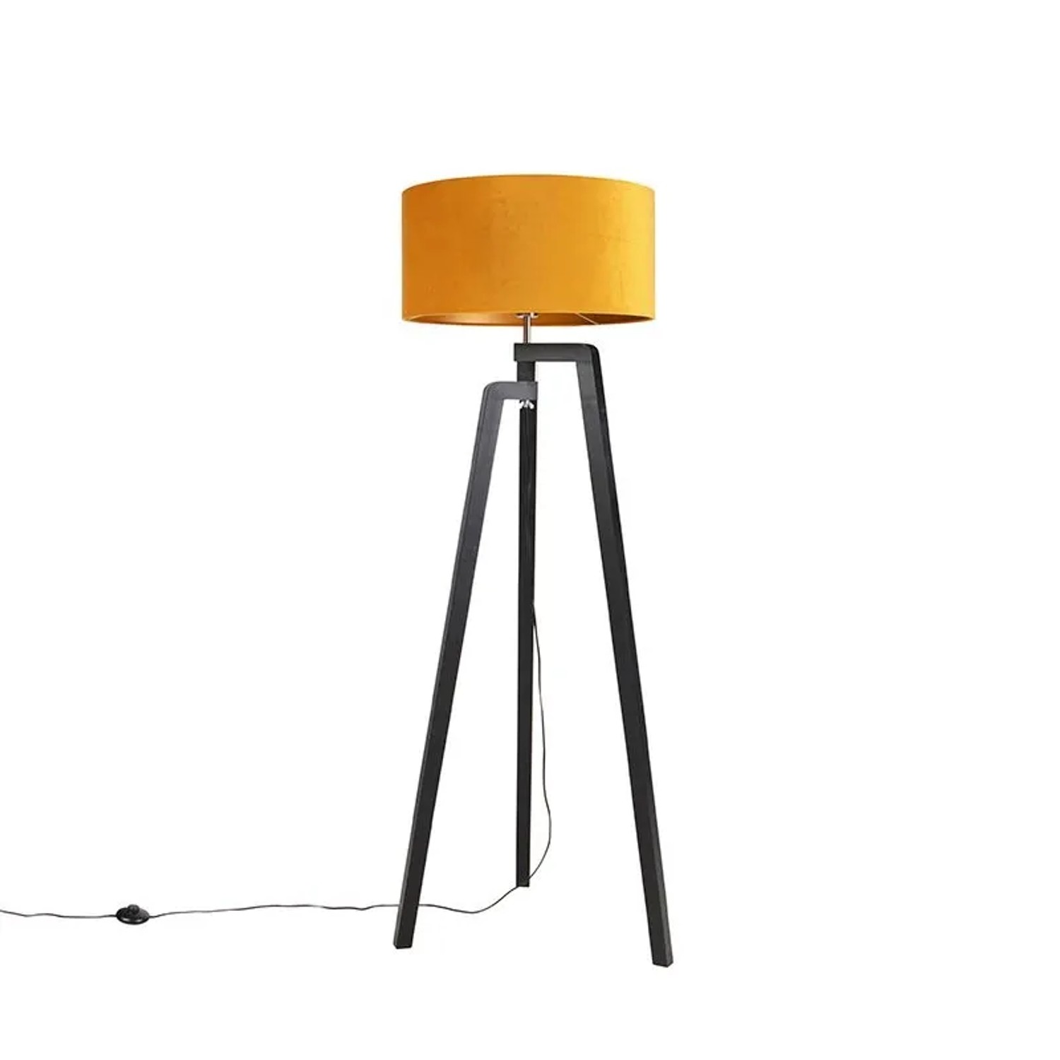 QAZQA Stehlampe Stativ Schwarz mit Gelbem Schirm und Gold 50 cm Puros