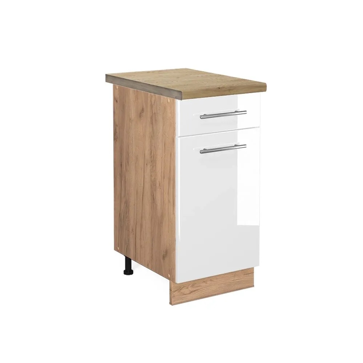 Vicco Küchenunterschrank Fame-Line Weiß Hochglanz Goldkraft Eiche 40 cm AP Eiche