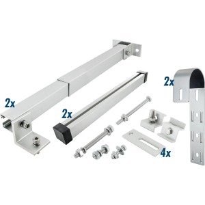 Schwaiger Geländer-Montage Set für Balkonkraftwerk mit Halterungen, Schrauben und Zubehör.