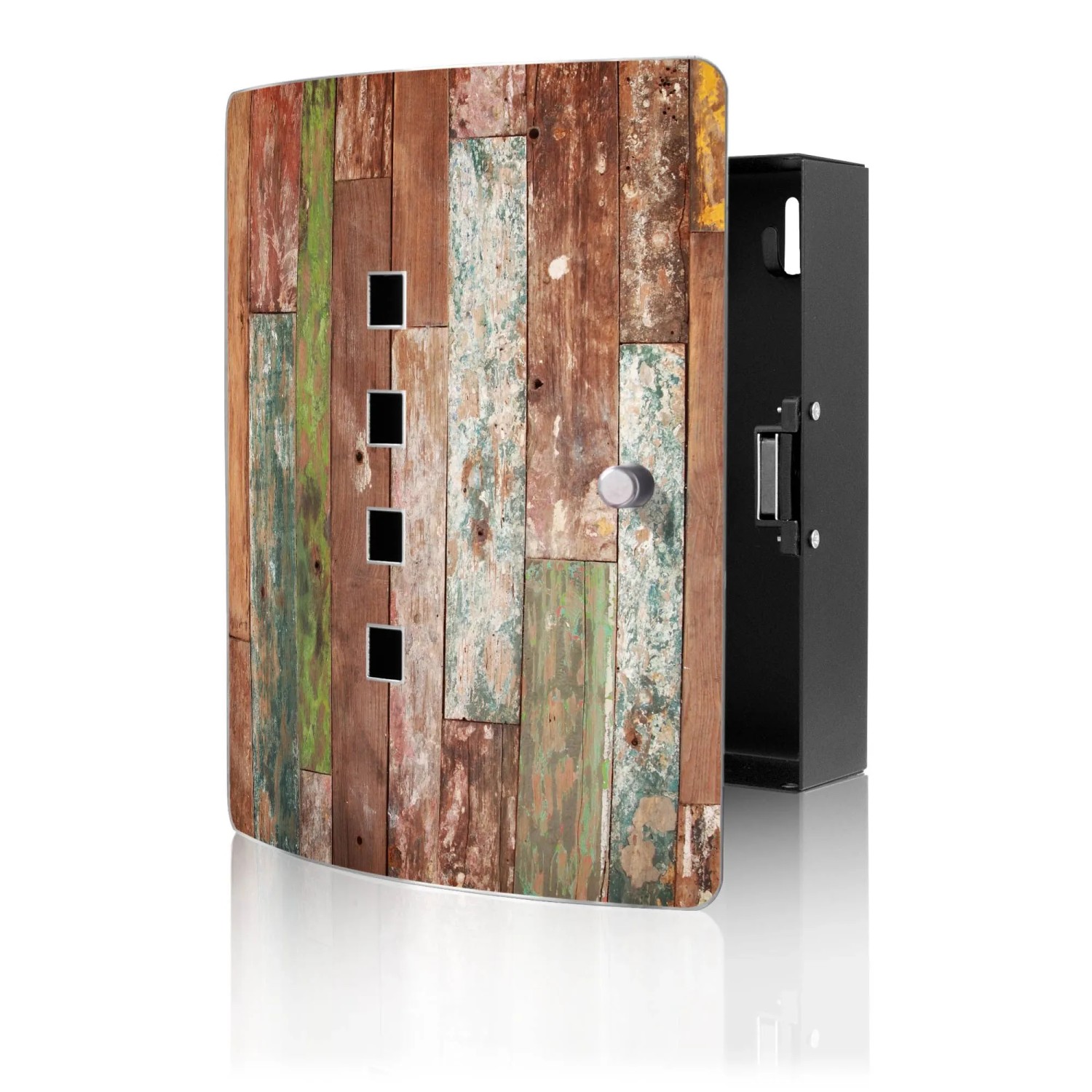 Banjado Design Schlüsselkasten Aus Edelstahl Für 10 Schlüssel 24x21,5x7cm Mit Magnetverschluss Motiv Buntes Holz