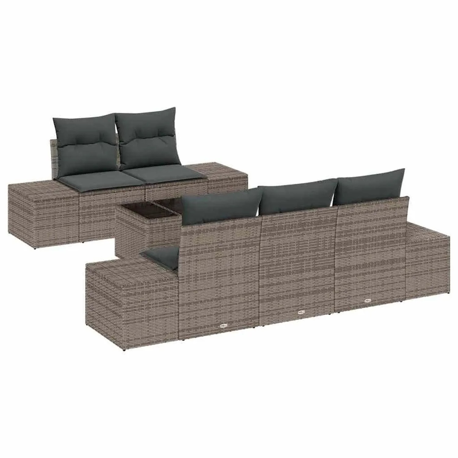vidaXL Gartensofa-set mit Kissen mit Speicher 6-Tlg Grau Poly-Rattan 3355608