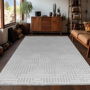 Ayyildiz Kurzflorteppich Sahara, silberner Teppich mit geometrischem Muster, 140x200 cm.