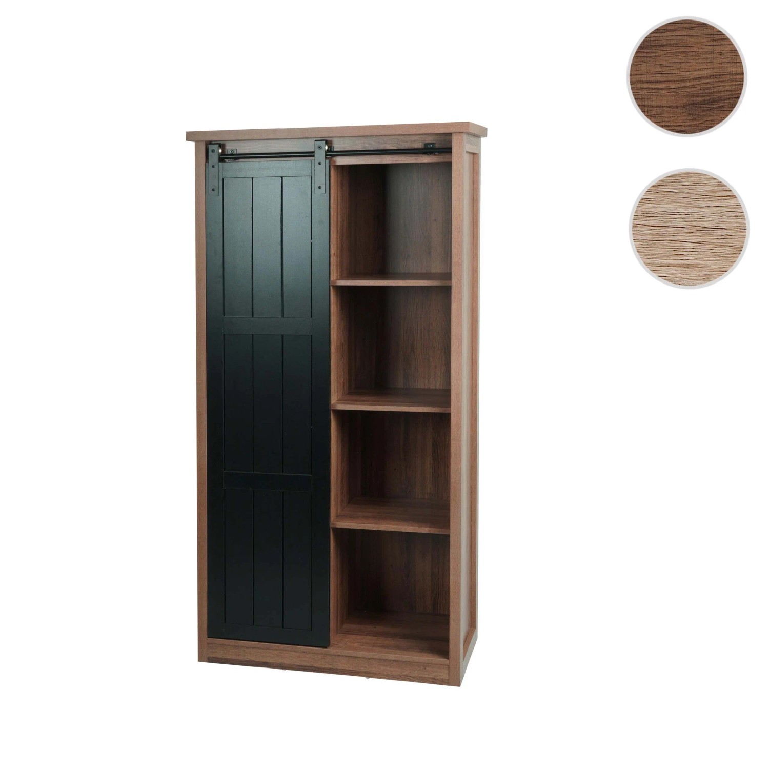 MCW Schrank K75 Braun: Schubladenkommode mit Schiebetür und 8 Fächern in Holzoptik.