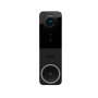 Schwarze, kabelgebundene Philips Hue Türklingelkamera Secure für Videoüberwachung.