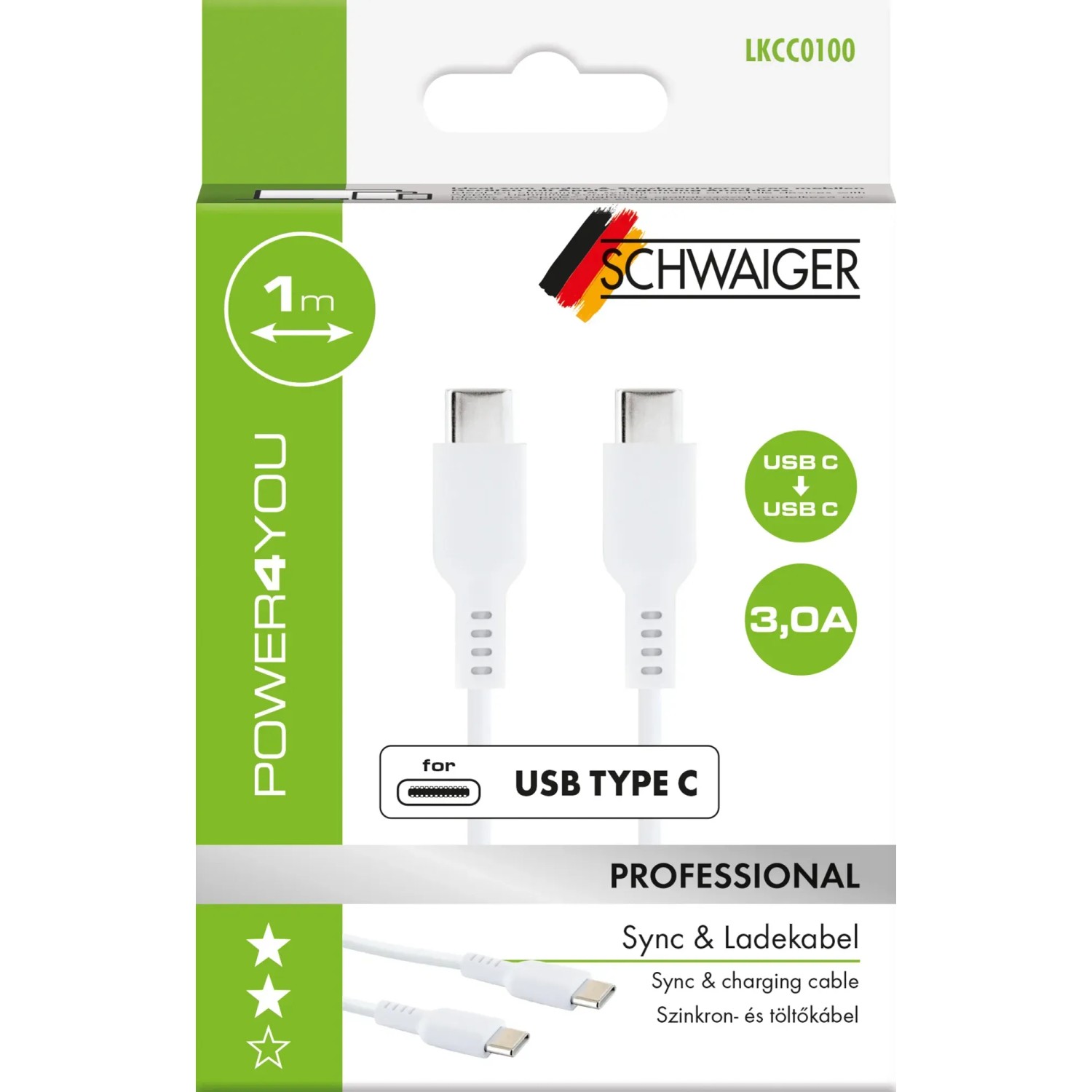 Schwaiger USB-C Sync- und Ladekabel, weiß, 1m, für Computer & Multimedia.