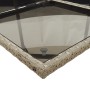 Detailansicht Gartentisch der vidaXL Essgruppe aus grauem Poly Rattan mit Glasplatte.