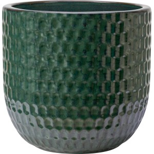 Grüner, glasierter Keramik Pflanztopf mit Reliefmuster, Ø 37 cm.