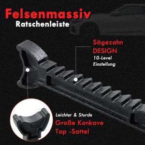 Detailansicht der robusten Ratschenleiste und des konkaven Sattels eines CCLIFE Unterstellbocks für sichere Höhenverstellung.