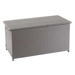 Graue MCW Poly-Rattan Kissenbox, 250l, ideal zur Aufbewahrung im Garten.