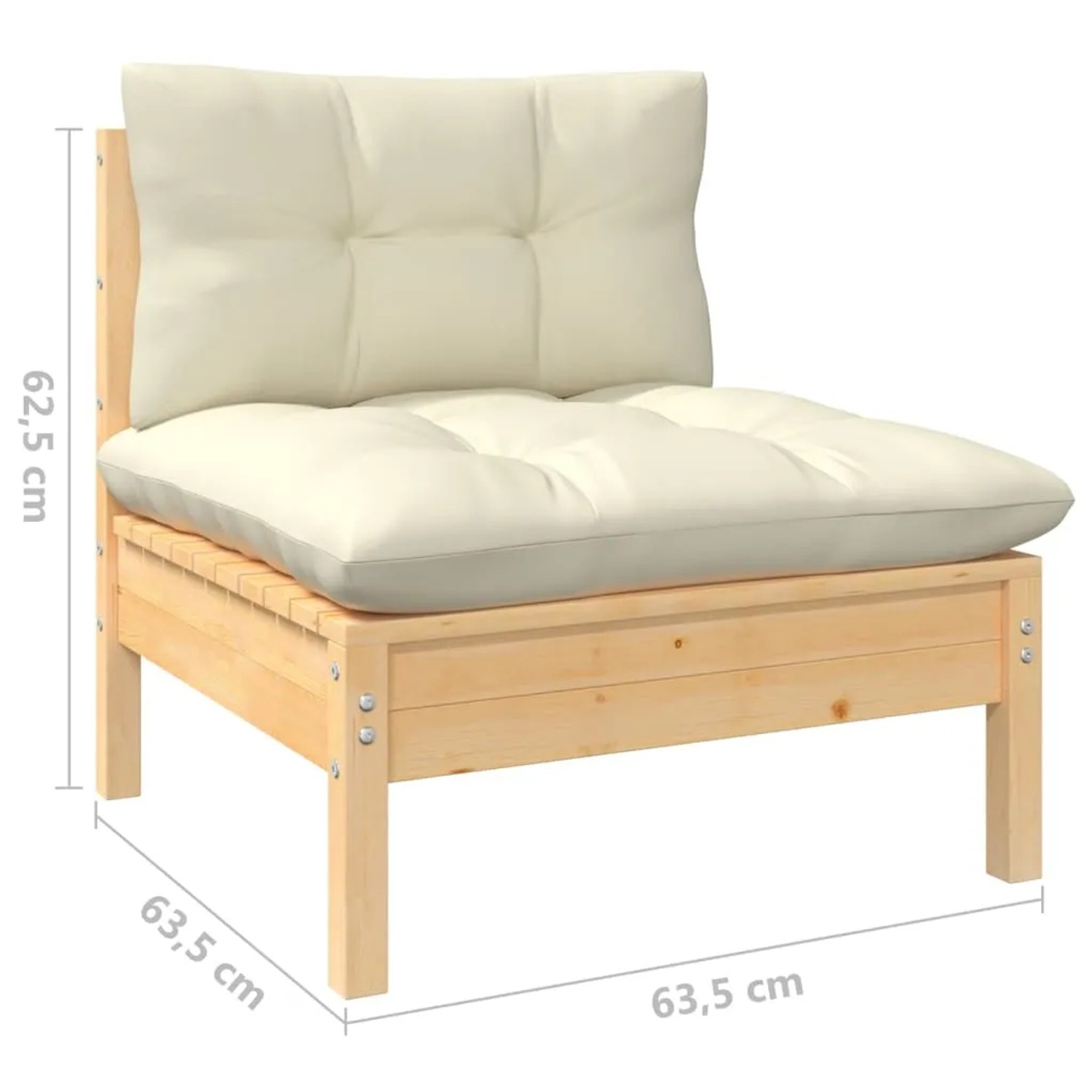 vidaXL Gartenmöbel: Einzelteil Lounge-Set aus Kiefernholz mit creme Kissen.