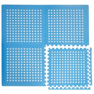 Blaues 4er Set eyepower Poolmatten 62x62 cm aus EVA-Schaumstoff mit Lochmuster und Puzzle-System.