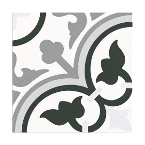 Bodenfliese Feinsteinzeug Barcelona Grau, 25x25 cm, mit floralem Muster für Bad und Küche.