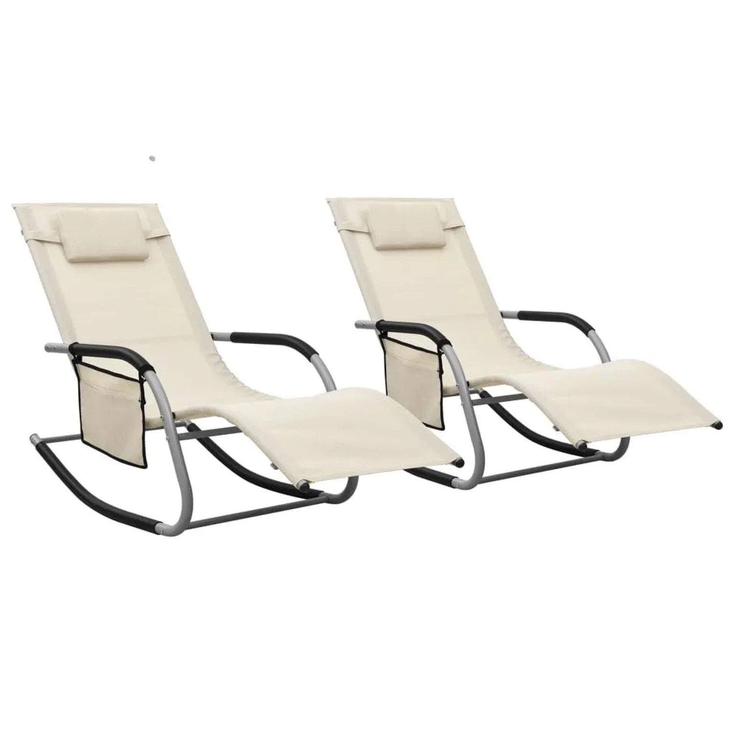 Furnicato Sonnenliegen 2 Stk Textilene Creme Und Grau