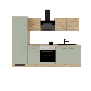 Flex-Well Exclusiv Küchenzeile Cara 270 cm Schilfgrün matt - Artisan Eiche