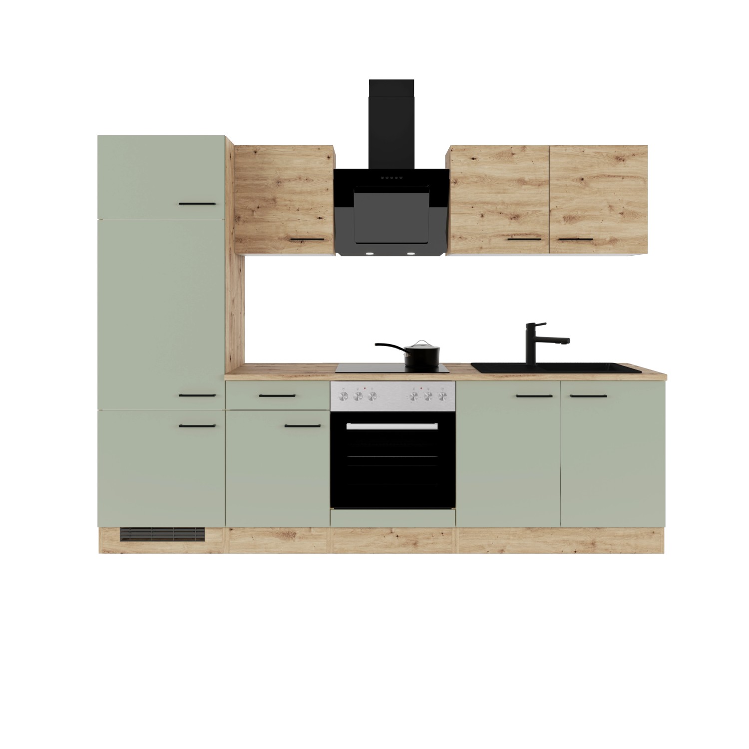 Flex-Well Exclusiv Küchenzeile Cara 270 cm Schilfgrün matt - Artisan Eiche günstig online kaufen