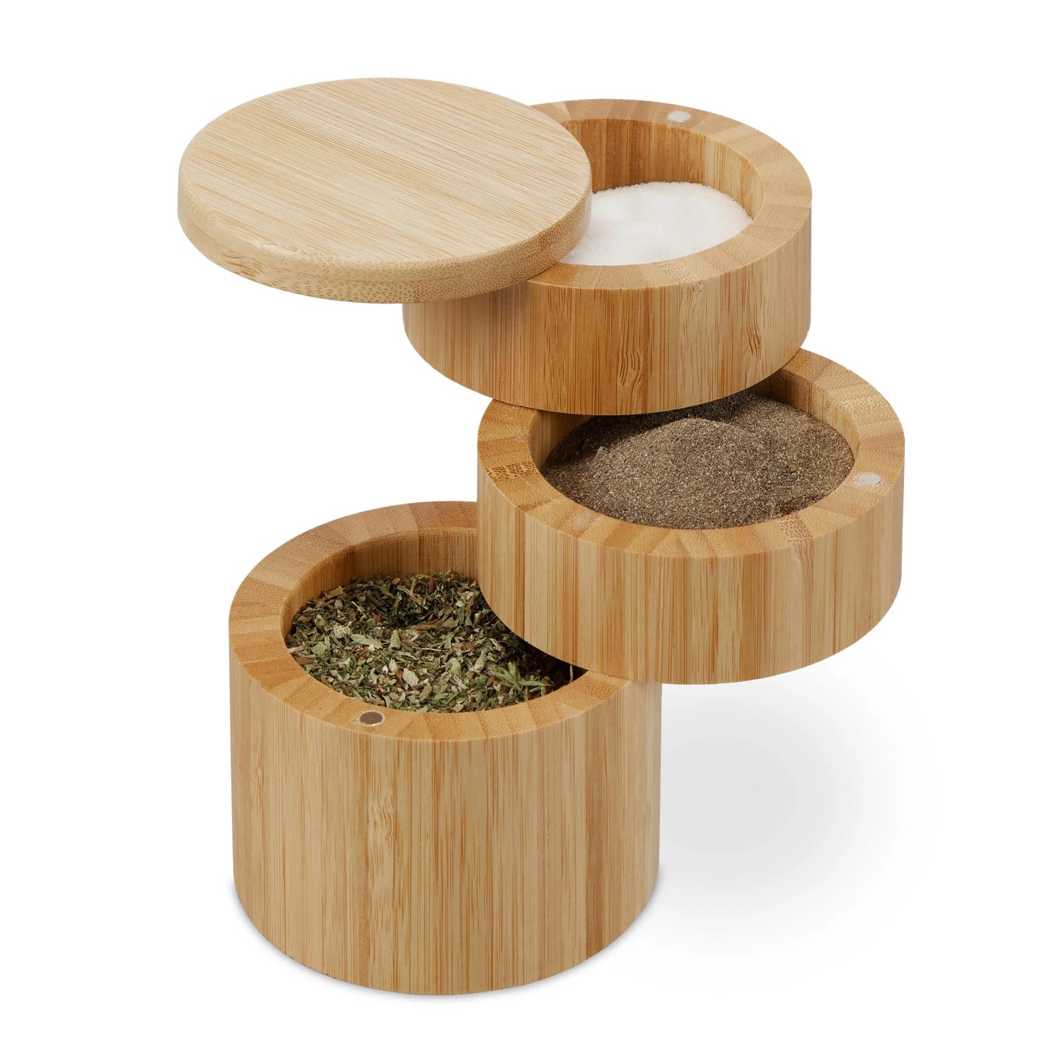 Relaxdays Salzbehälter Bambus Natur 3 Fächer Drehbar 13 cm x 9 cm 320 g