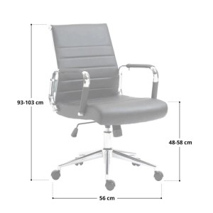 Weißer Svita Office Comfort Bürostuhl aus Kunstleder mit niedriger Rückenlehne, Chromfuß und Rollen. Maße: 56x93-103 cm.
