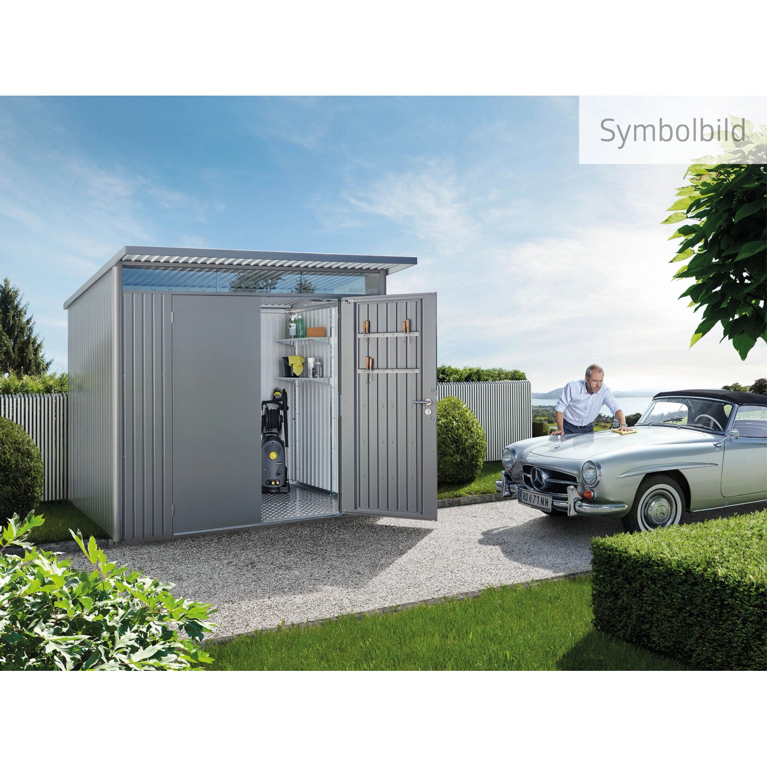 Biohort Metall-Gerätehaus AvantGarde Gr. A4 quarzgrau-metallic Doppeltür schmal