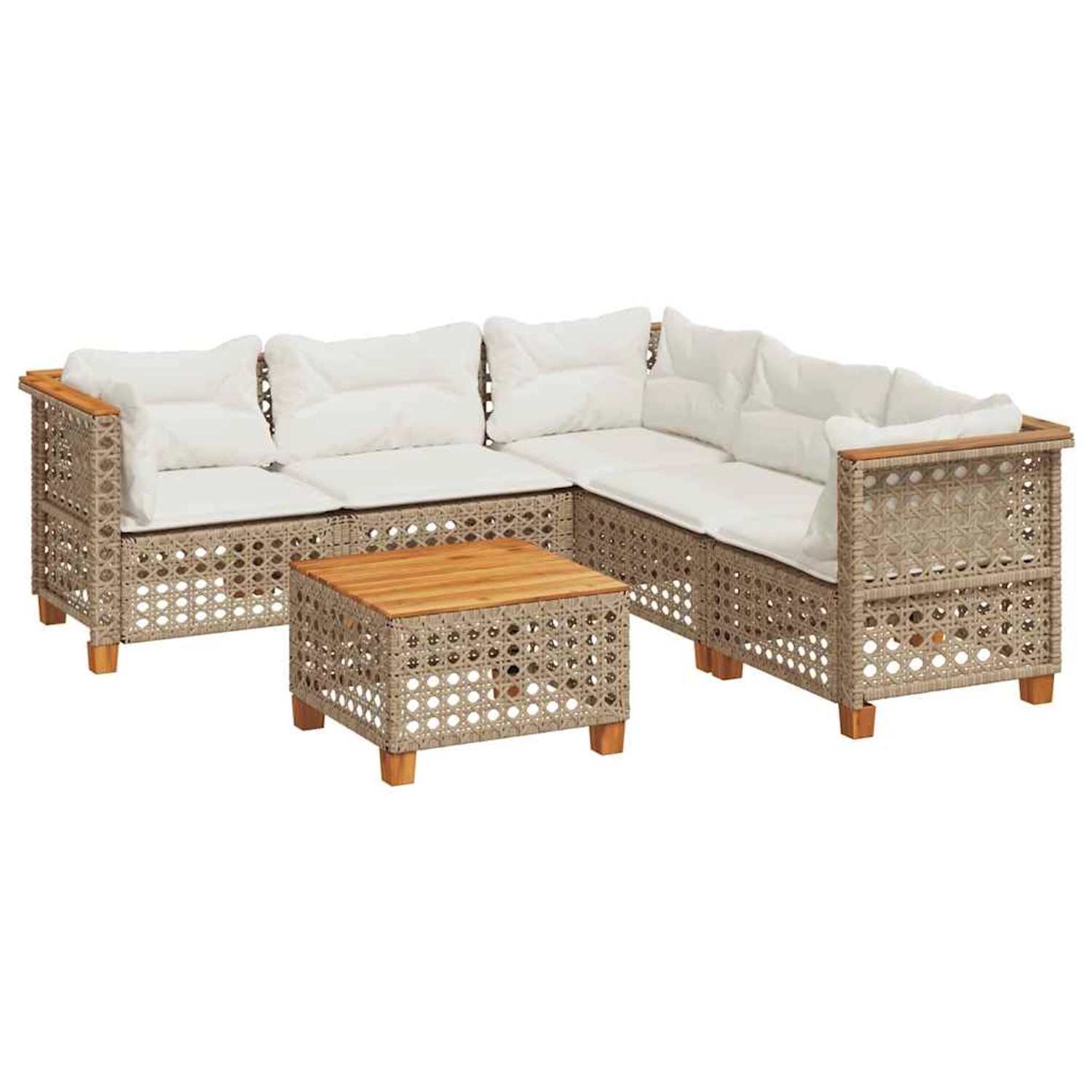 vidaXL 6-Tlg Garten-Sofagarnitur mit Kissen Beige Poly Rattan 3261832