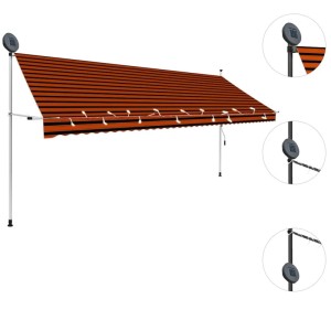 Orange-braune vidaXL Markise mit LED, handbetrieben, 400 cm breit. Ideal für Terrasse und Balkon.