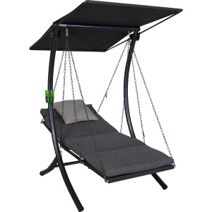 Angerer Hollywoodschaukel Swing Smart Stone, 1-Sitzer mit Sonnendach und grauem Kissen.