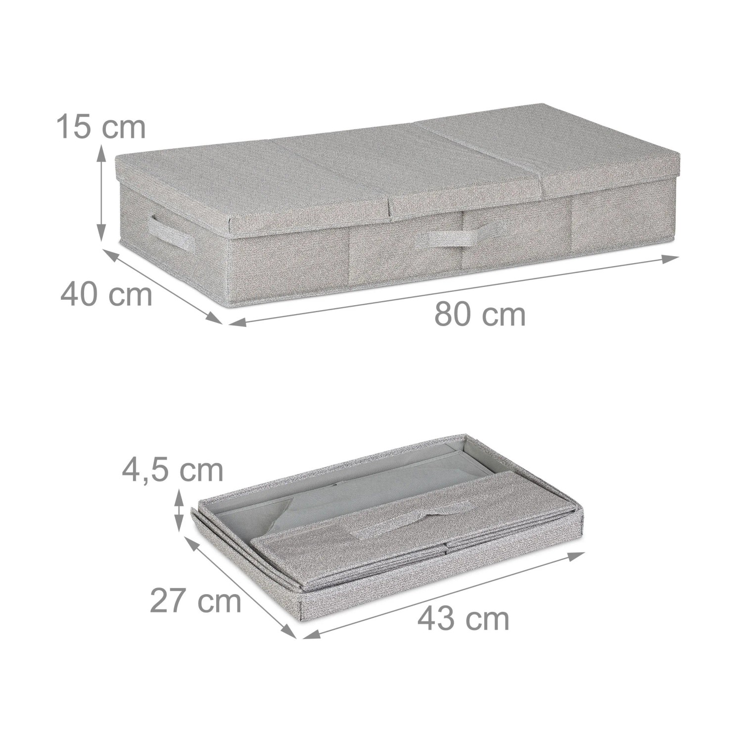 Relaxdays Unterbettkommode Vlies Grau Faltbar Klettverschluss 2er Set 15 cm x 80 cm x 40 cm_4