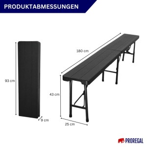 CHEFGASTRO 2er Set Bierbänke, klappbar, schwarz, mit Maßangaben: 180x25x43cm (aufgebaut), 93x25x9cm (geklappt).