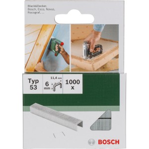Bosch Feindrahtklammern 6 mm, Typ 53, 1000 Stück, geeignet für Stoffe und Teppiche.