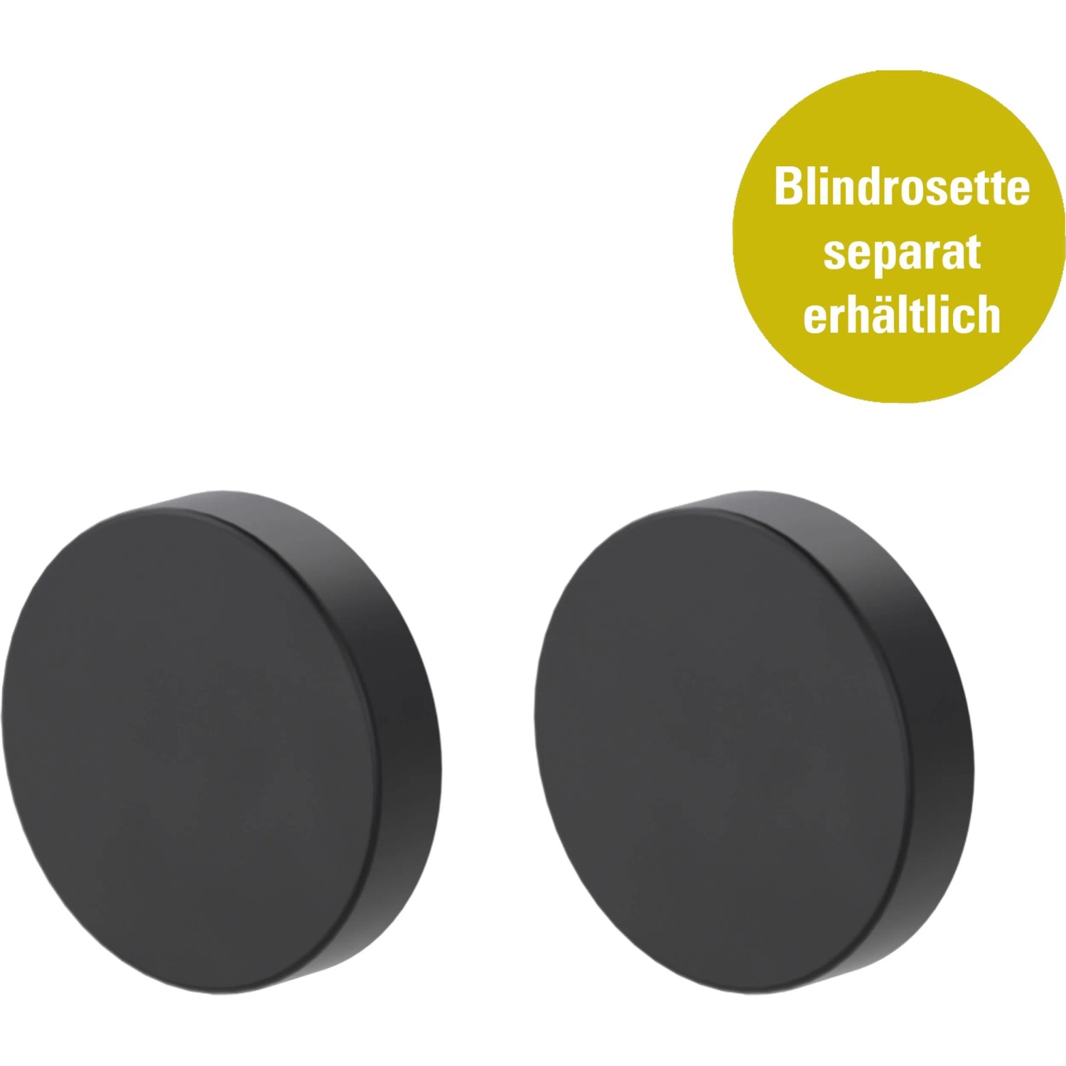 Zwei schwarze, runde Blindrosetten für die Novadoors Türgriffgarnitur Nova Amico Smart2Lock. Rosettenloses Design.