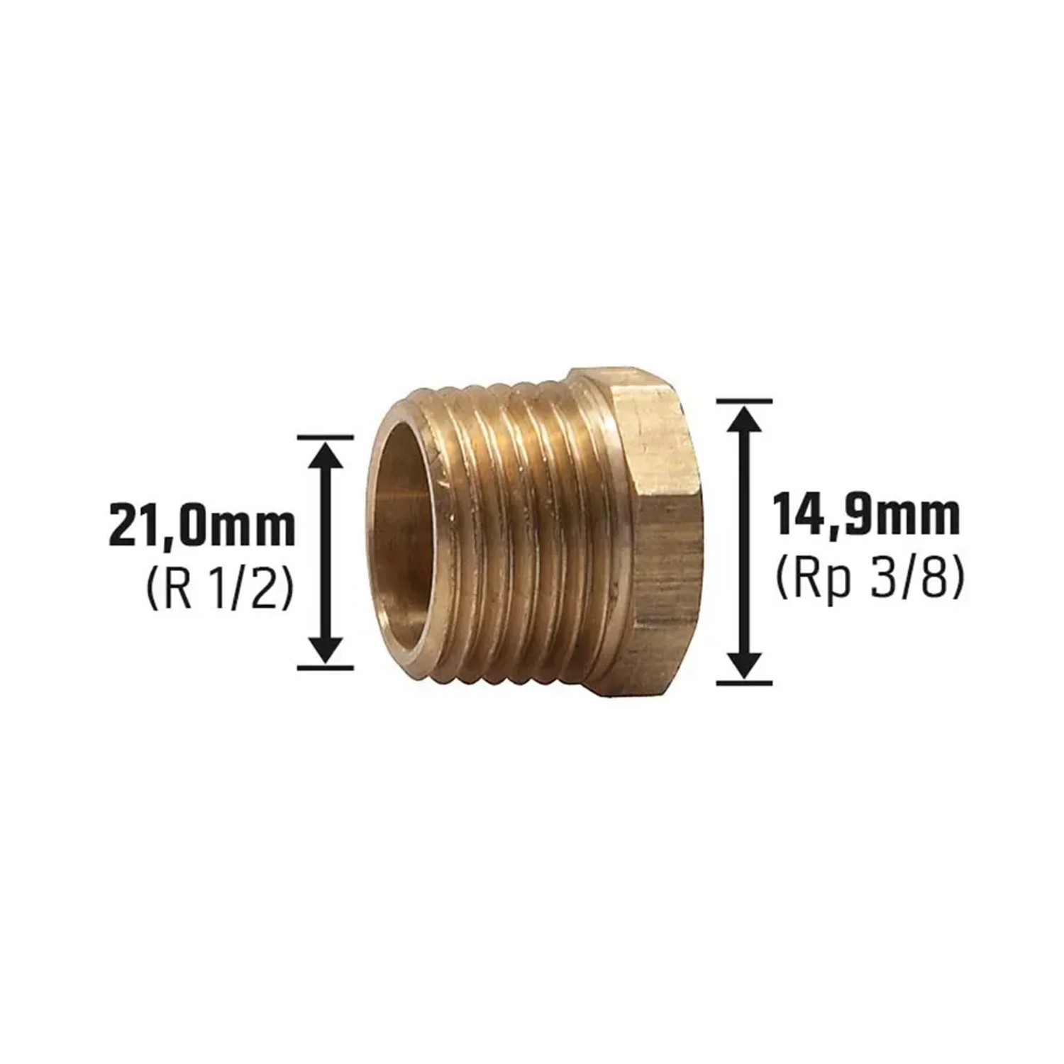 Messing Gewinde-Reduzierstück, 14,9 mm auf 21 mm, für Sanitär und Heizung.