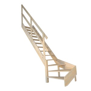 StarWood Treppe Korfu, Fichte, 1/4 gewendelt links mit Holzgeländer, unbehandelt.