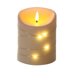 Cremefarbene FlowerPower LED-Echtwachskerze Corro Elephant, Ø 10x12 cm, für den Außenbereich.