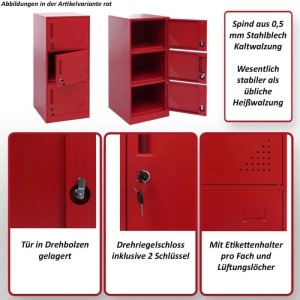 MCW Spind P63 Rot 3 Türen