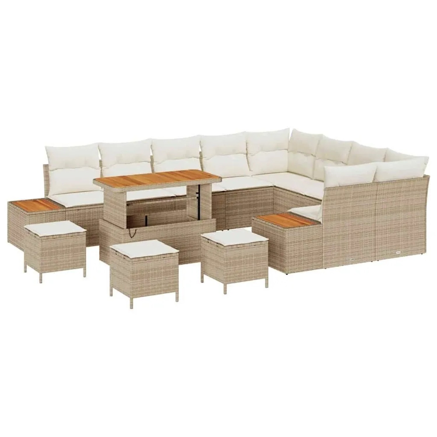 vidaXL Gartensofa-Set mit Kissen mit Speicher 13 Stk Beige Poly Rattan 3364 günstig online kaufen