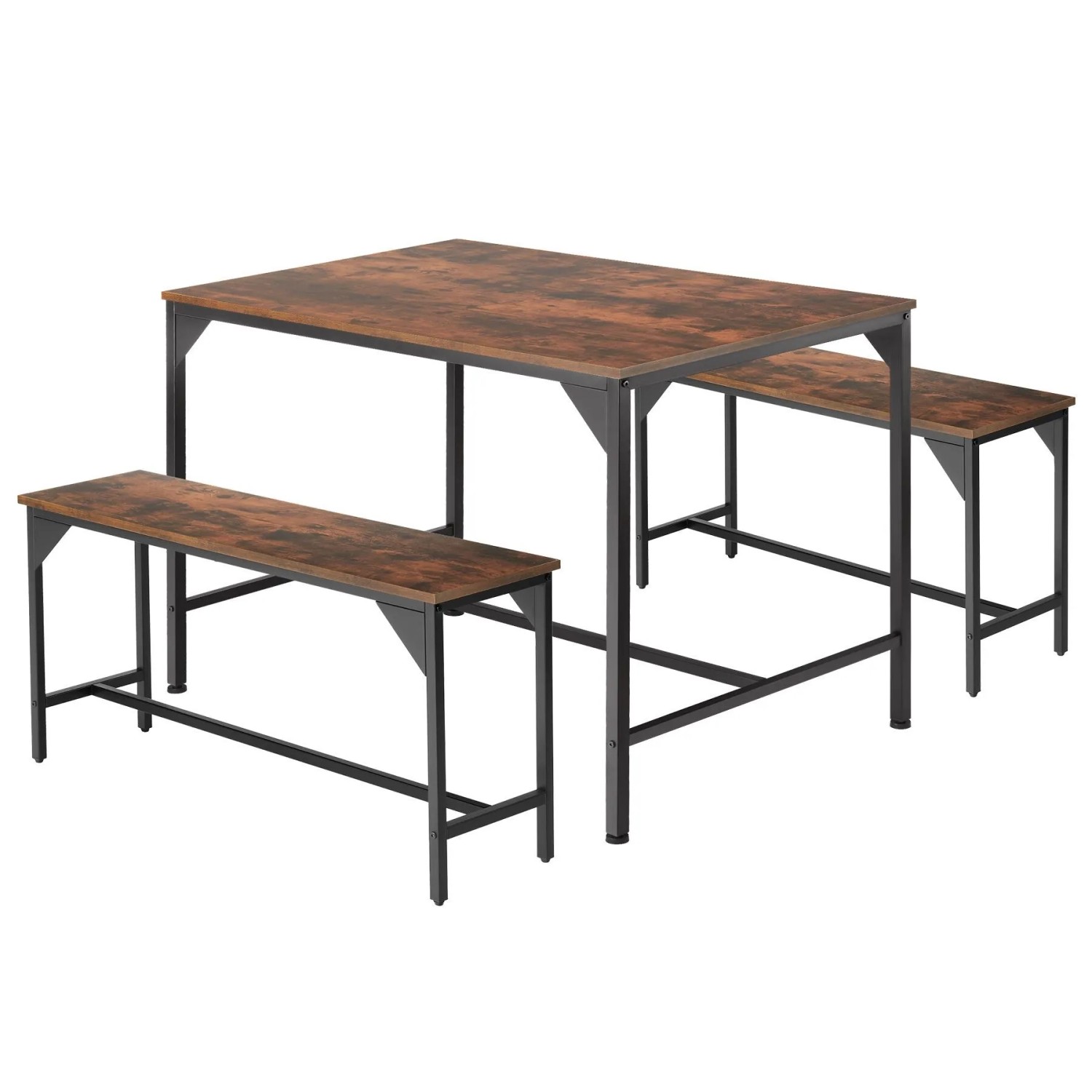 Tectake Sitzgruppe Bolton 3 Teilig Esstisch Mit 2 Sitzbänken  100 x 130 x 75 cm Industrial Holz Dunkel  Rustikal