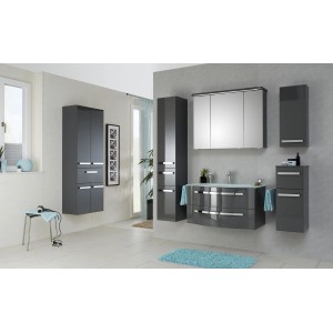 Pelipal Bad-Hochschrank Serie 4005, Steingrau, 30 cm breit, mit Schublade und Einlegeböden.