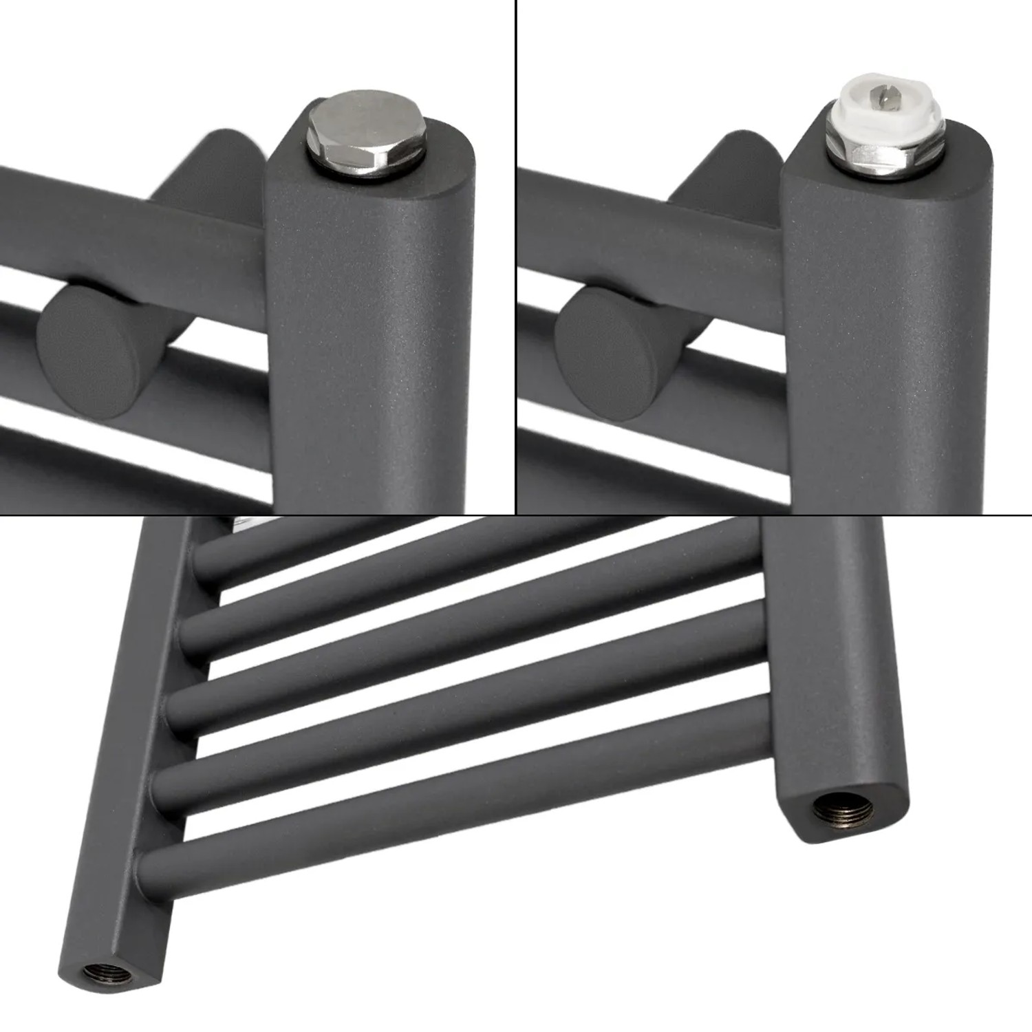 Detailaufnahme LuxeBath Badheizkörper, elektrisch, 600x1500 mm, anthrazit, mit Heizstab.