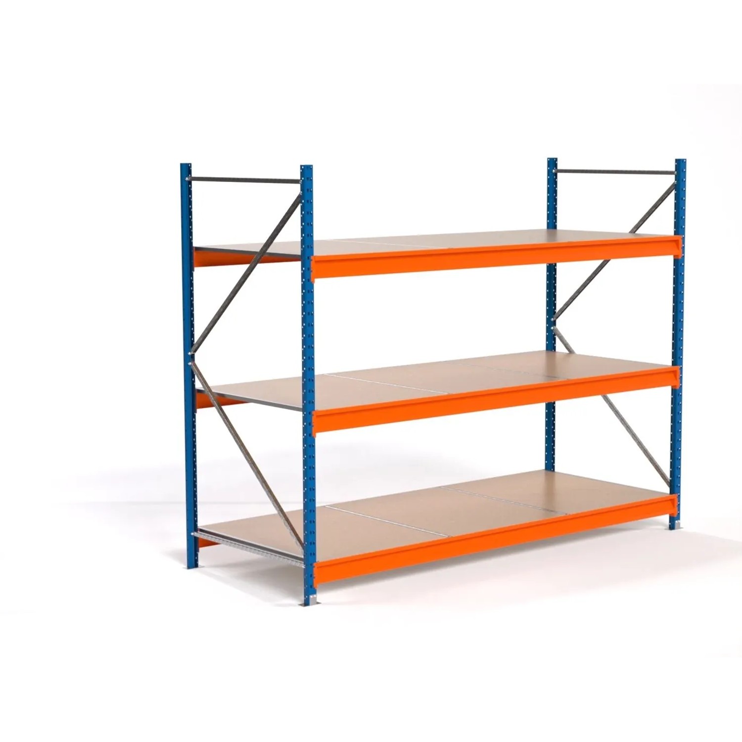 PROREGAL Industrie Weitspannregal Lagerregal MAXIMUS PRO Grundregal HxBxT 200x250x100cm 3 Spanplatten-Fachboden Fachlast 530kg Blau/Orange