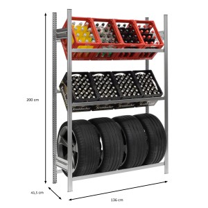 PROREGAL Getränkekisten- & Reifenregal mit 6 Kisten und 4 Reifen, verzinkt.