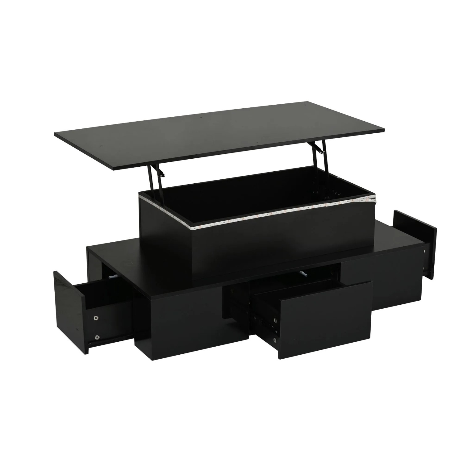 okwish Couchtisch mit LED Stauraum Wohnzimmer 100x50x40cm Schwarz