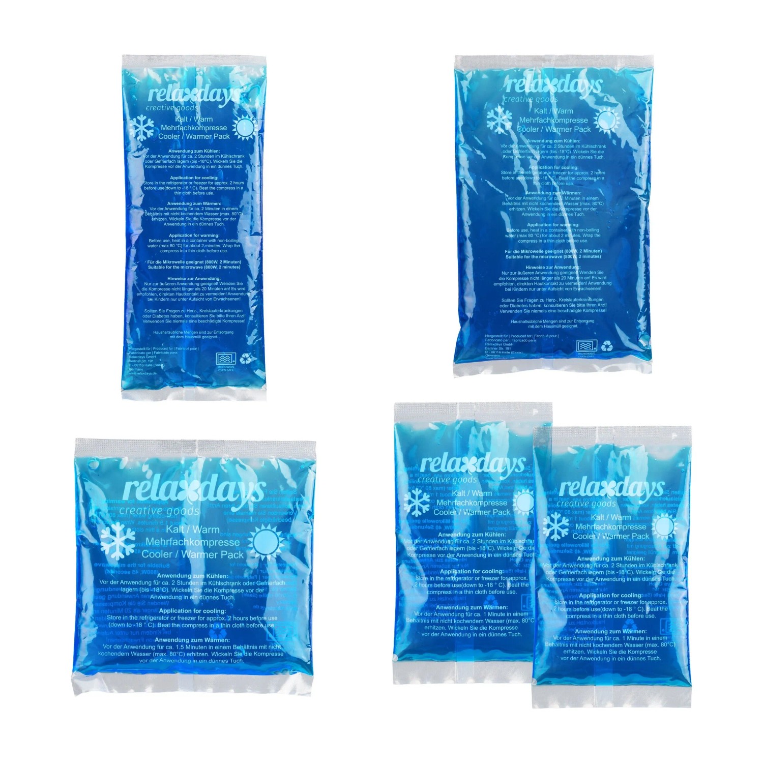 Relaxdays Kühlpads Set Kunststoff Gel Blau 5er Pack Auslaufsicher 26 cm x 16 cm x 1 cm