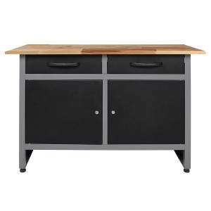Ondis24 Werkbank Werner 120cm mit Buche Arbeitsplatte, 2 Schiebern und 2 Türen. Werkstatteinrichtung.