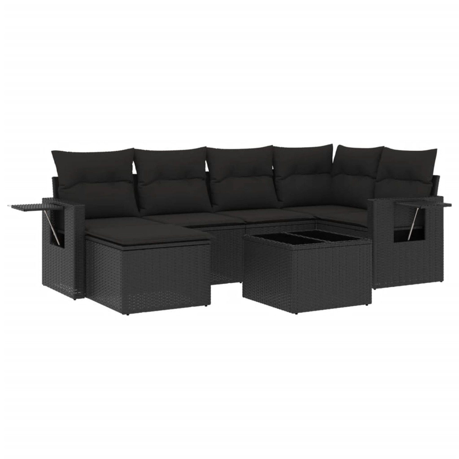 vidaXL 7-Tlg Garten-Sofagarnitur mit Kissen Schwarz Poly Rattan 3220464 günstig online kaufen
