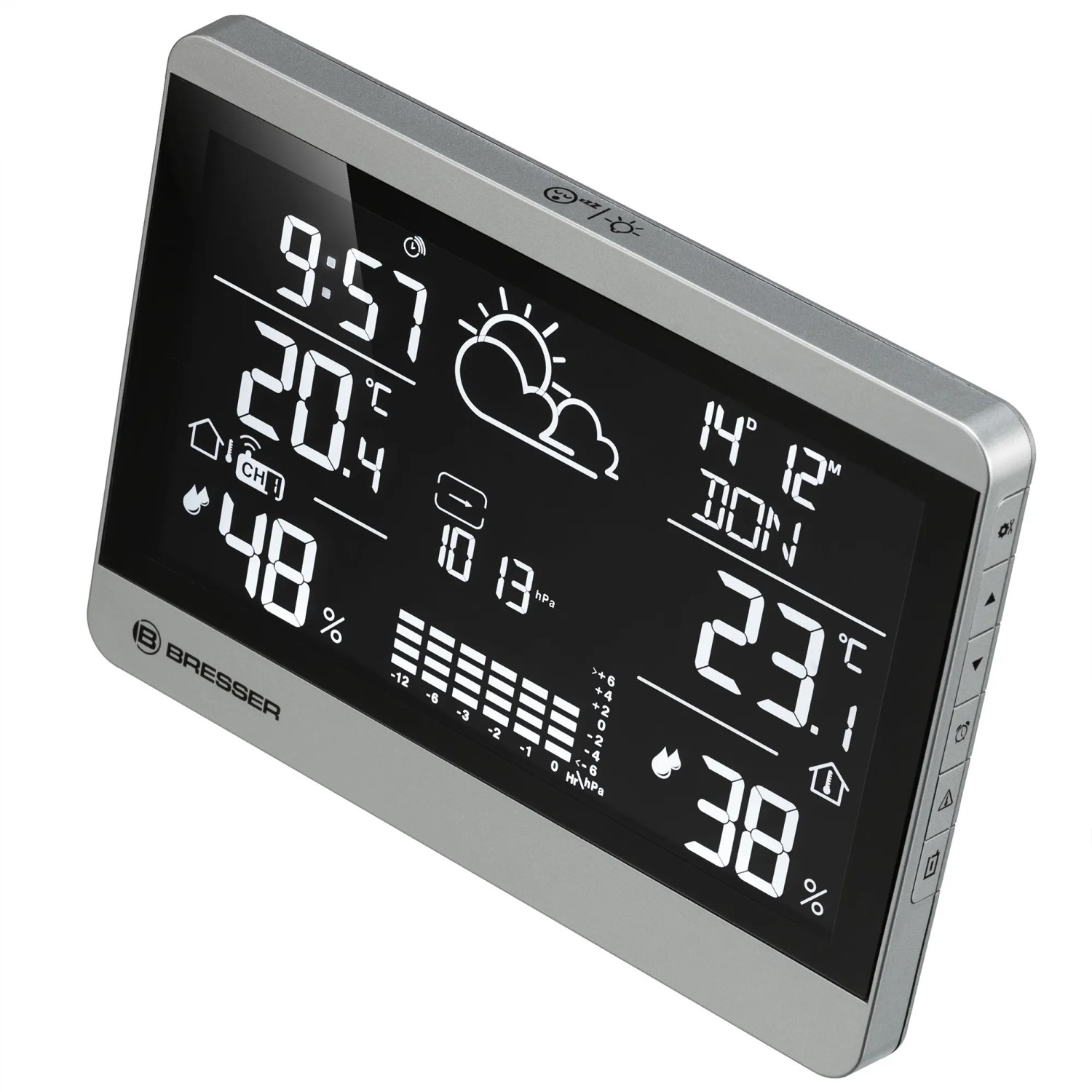 Bresser ClimateTemp NDH-NEO Funk-Wetterstation in Silber-Schwarz mit großem Display.