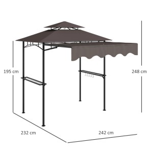 Outsunny Grillpavillon in Kaffee mit Metallgestell und Polyesterdach, inklusive Ablagen und Haken.